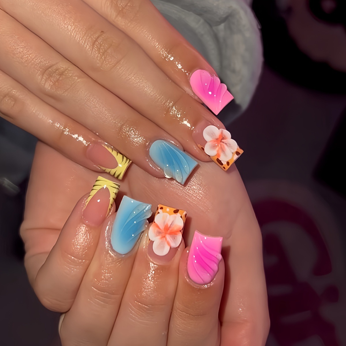 Resin Art Flowers - 24 pçs cabeça quadrada curta unhas