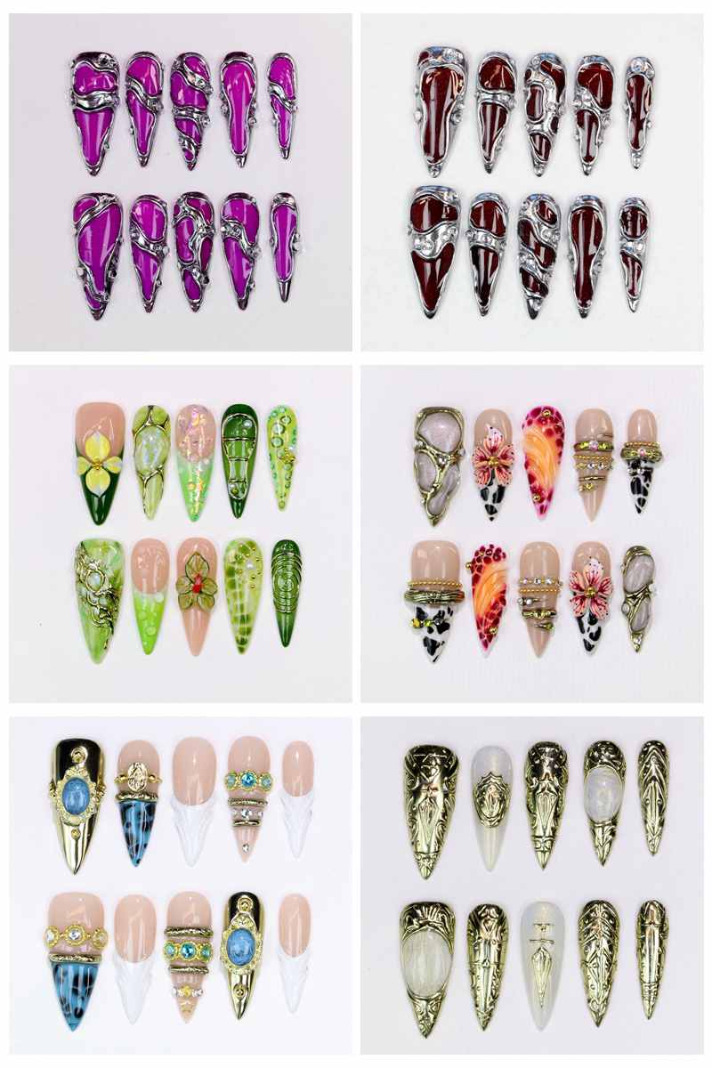 Resin Art Flowers - 10 Unidades de Unhas Postiças Longas