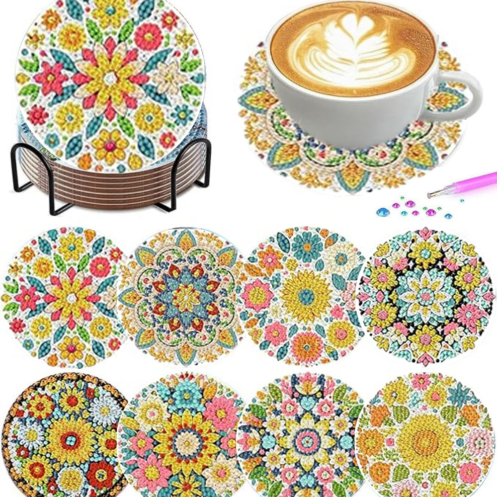 Resin Art Flowers - Conjunto de 8 peças/Conjunto de porta-copos