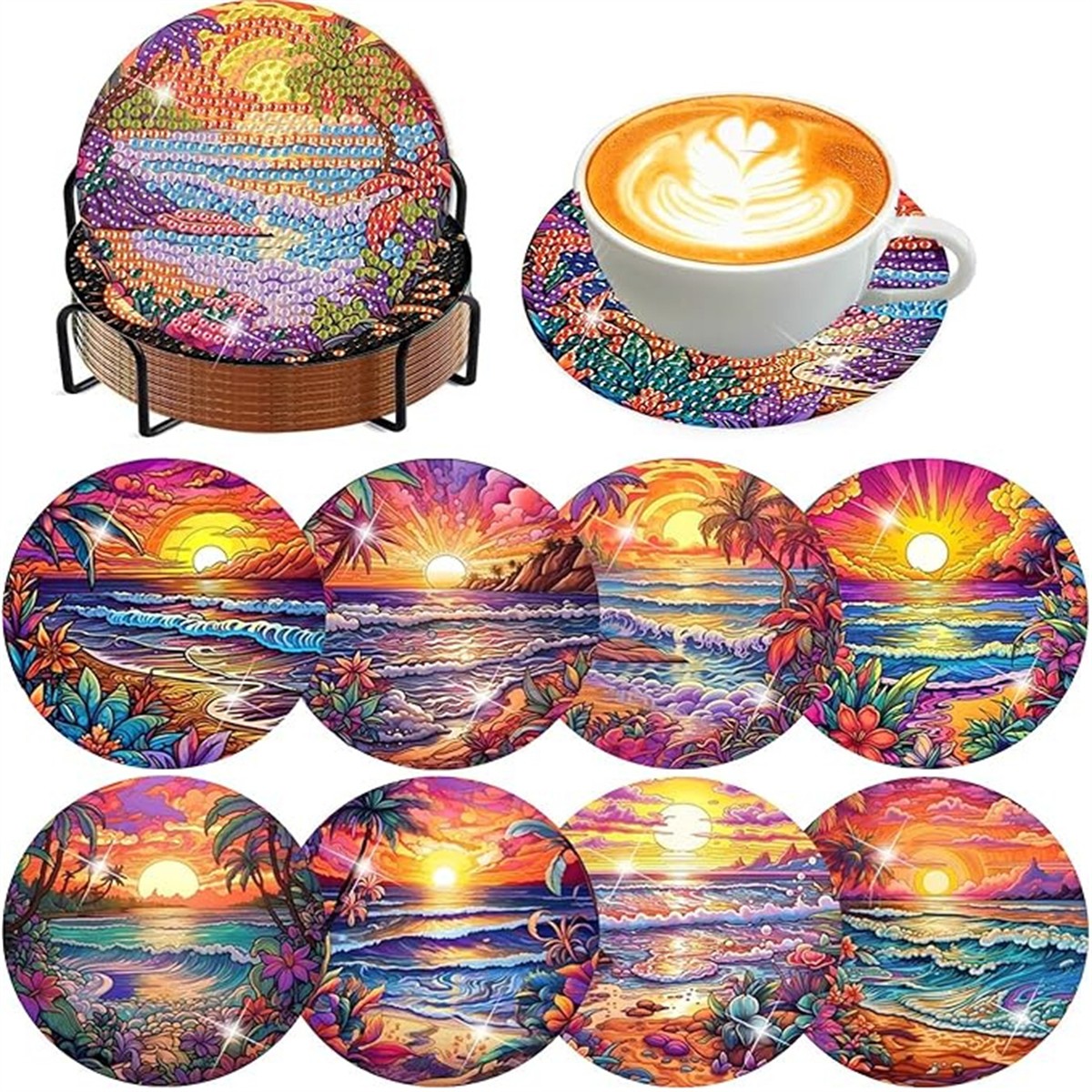 Resin Art Coasters - Conjunto de 8 Porta-Copos Pintados com