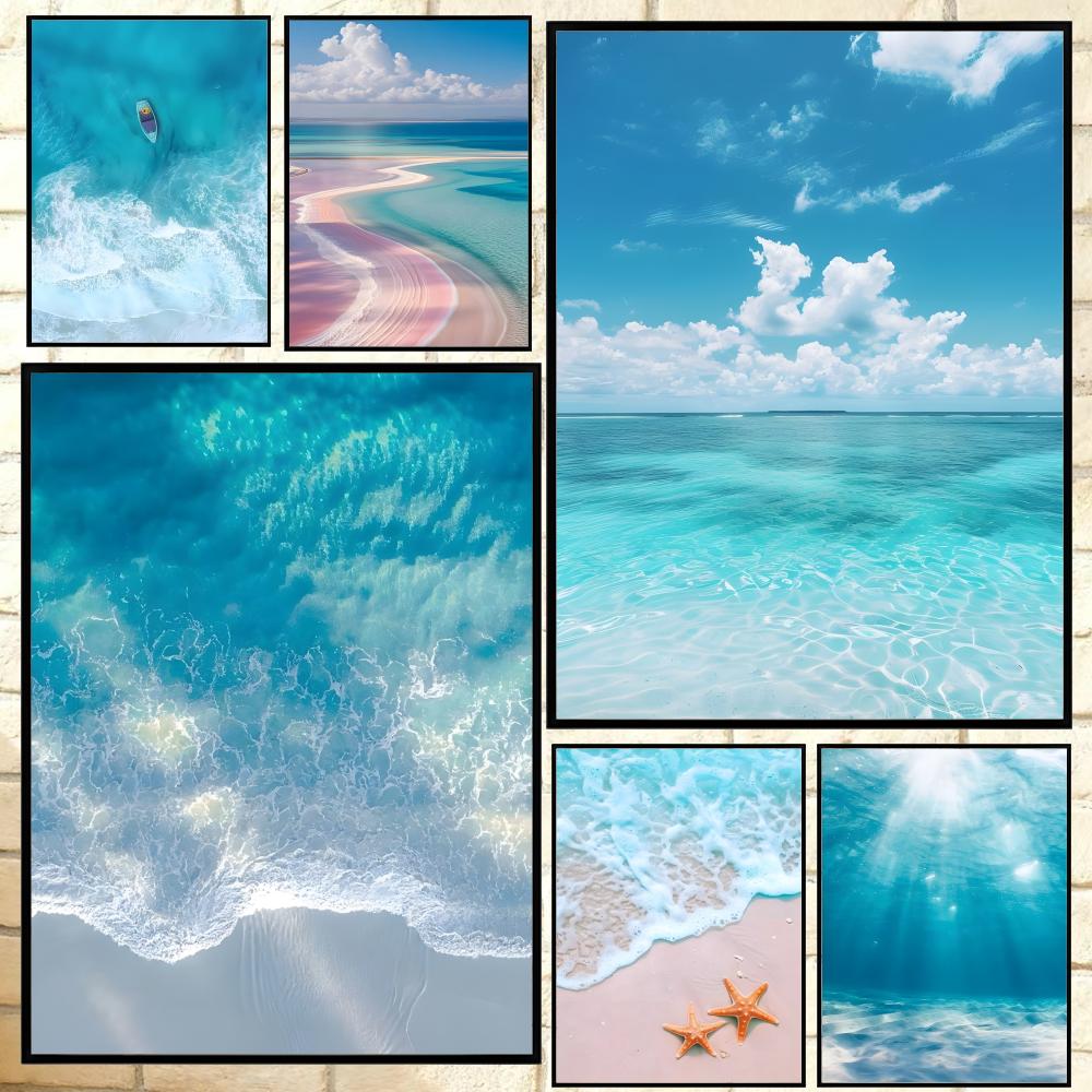 Resin Art Beach Theme - Pôster Clássico de Ondas do Oceano,