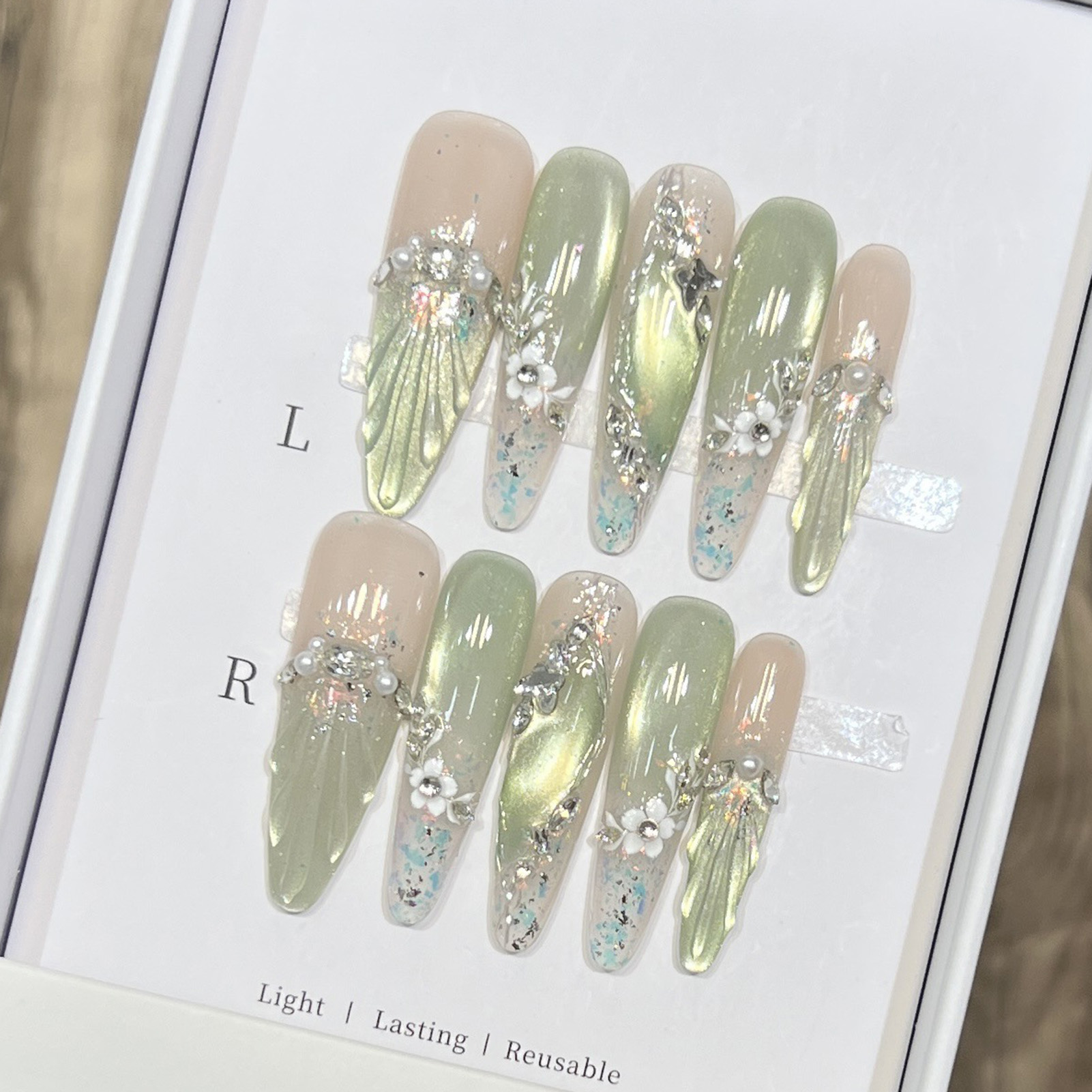 10 pçs longo amêndoa unhas fal - Resin Art Flowers avaliação e preço